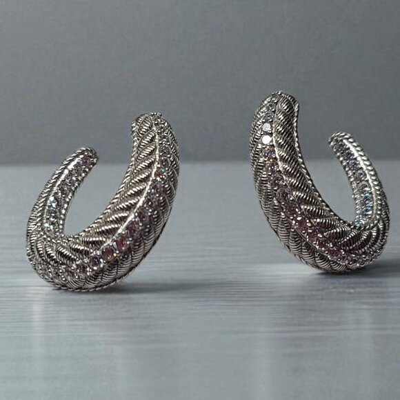 Judith Ripka .925 Sterling Silver Diamonique Earrings – 1.25" – Omega Backs – - Picture 6 of 8